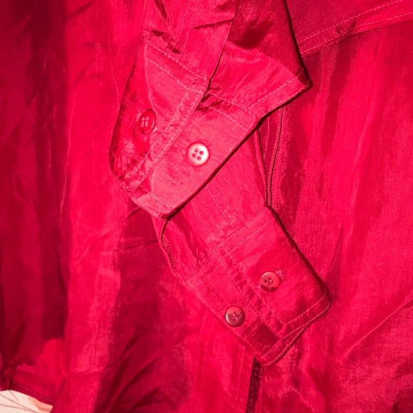 **Daniel Caron Petite Red 100% Silk Button Down Blouse - Picture 2 of 14